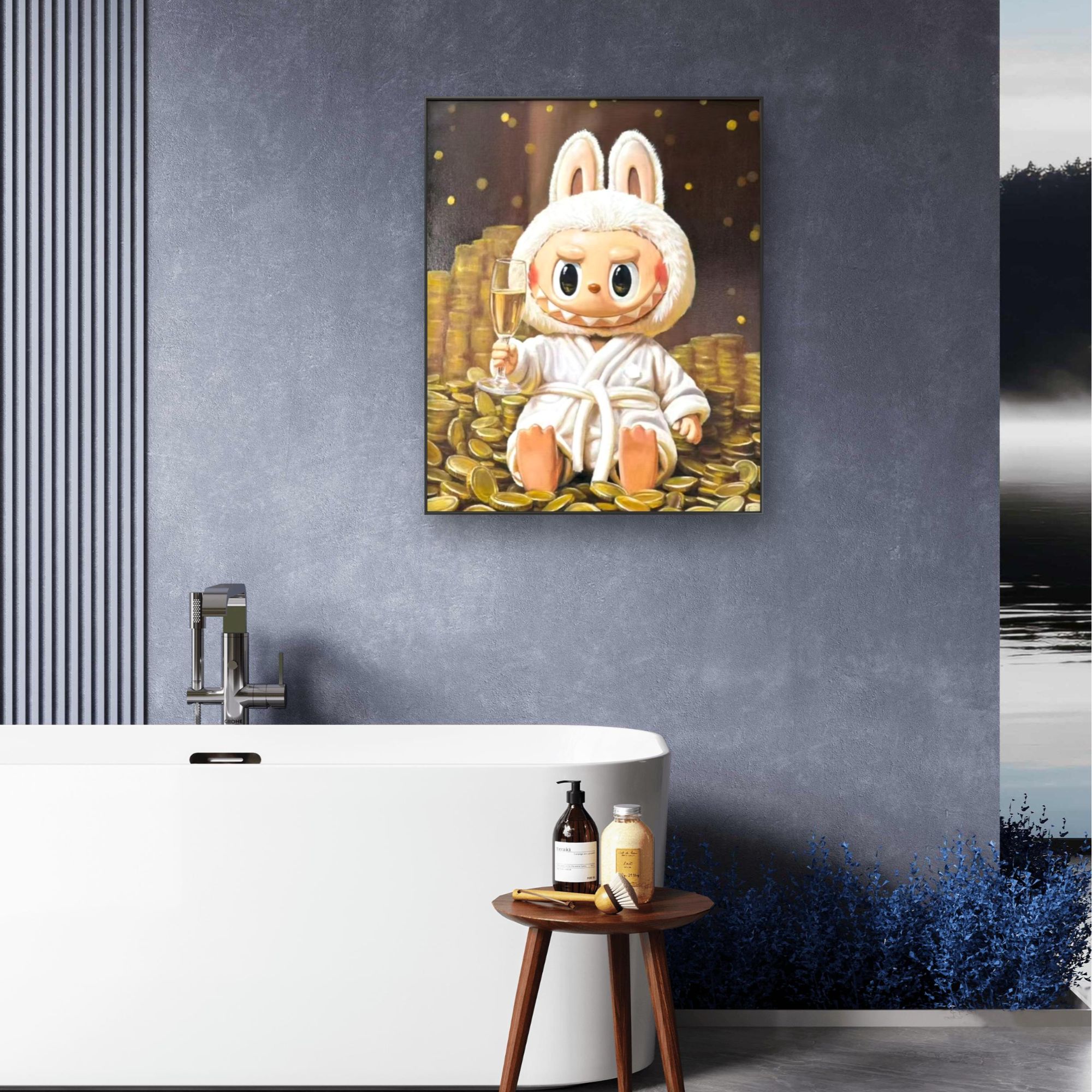 纯手绘油画【香槟布布】卡通潮玩风客厅装饰画挂墙玄关挂画卧室轻奢