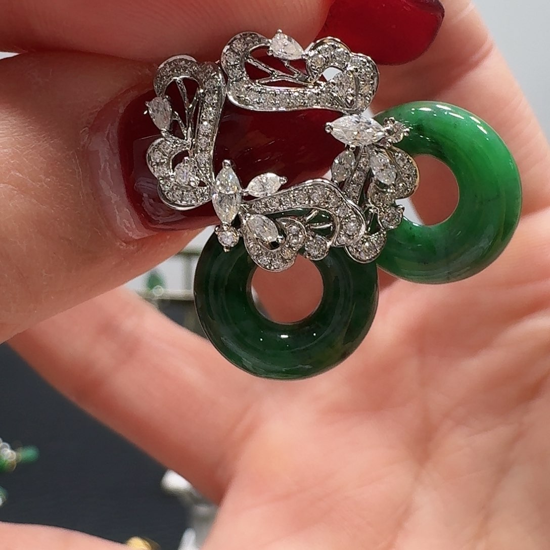 翡翠耳饰18K金镶嵌美*阁耳饰