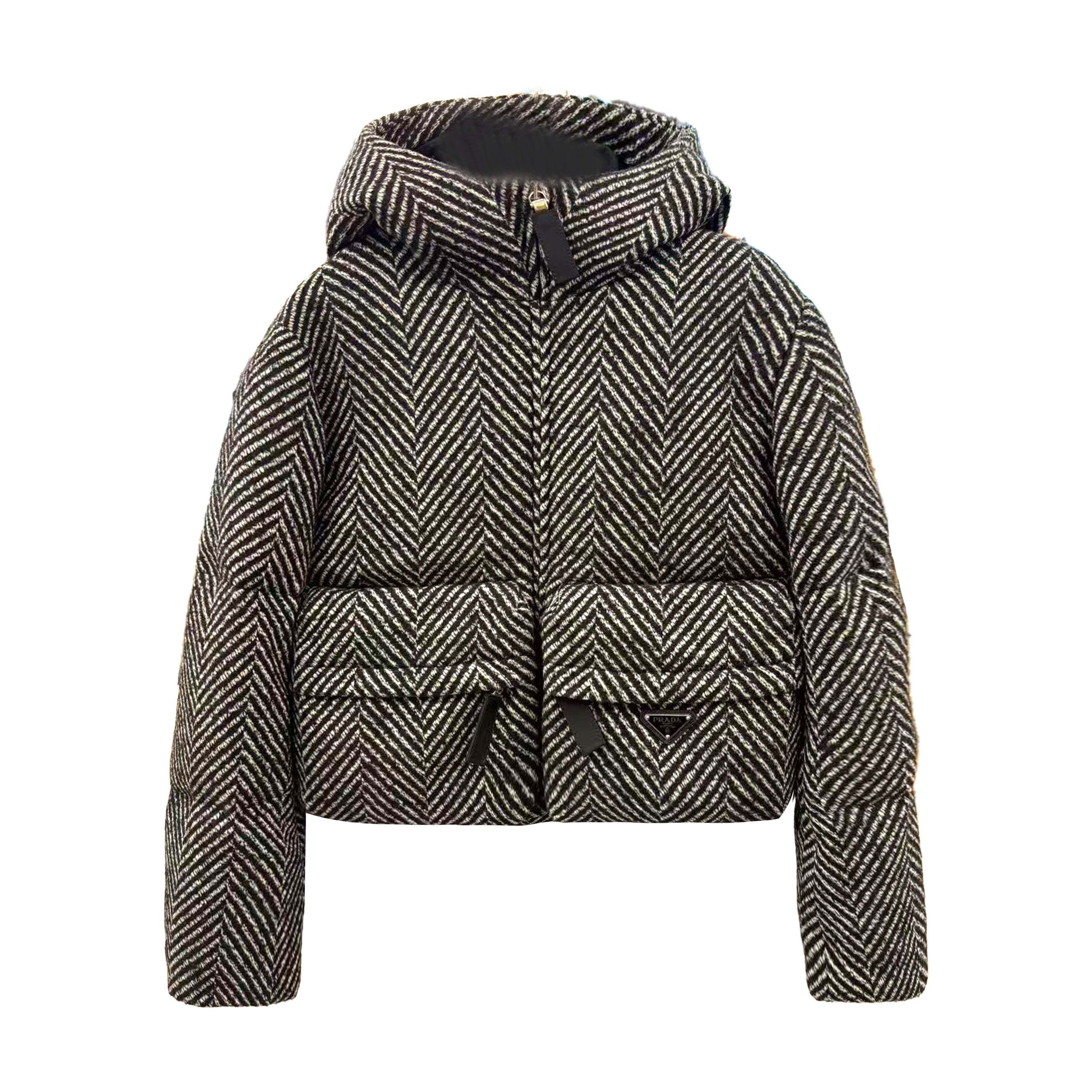 未使用 Prada/普拉达 金属徽标人字纹连帽羽绒服