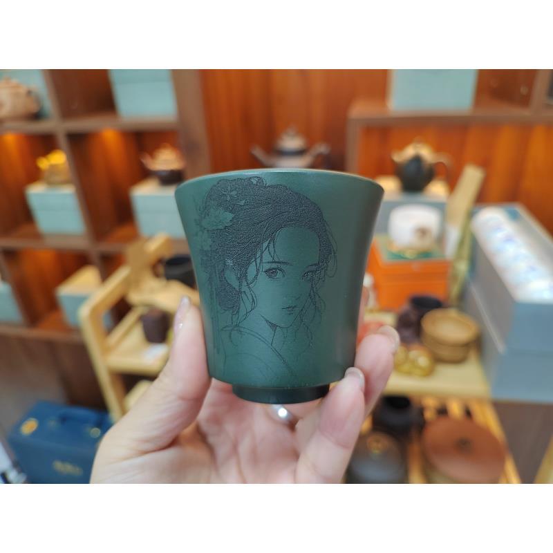 花旦主人杯墨绿泥紫砂杯