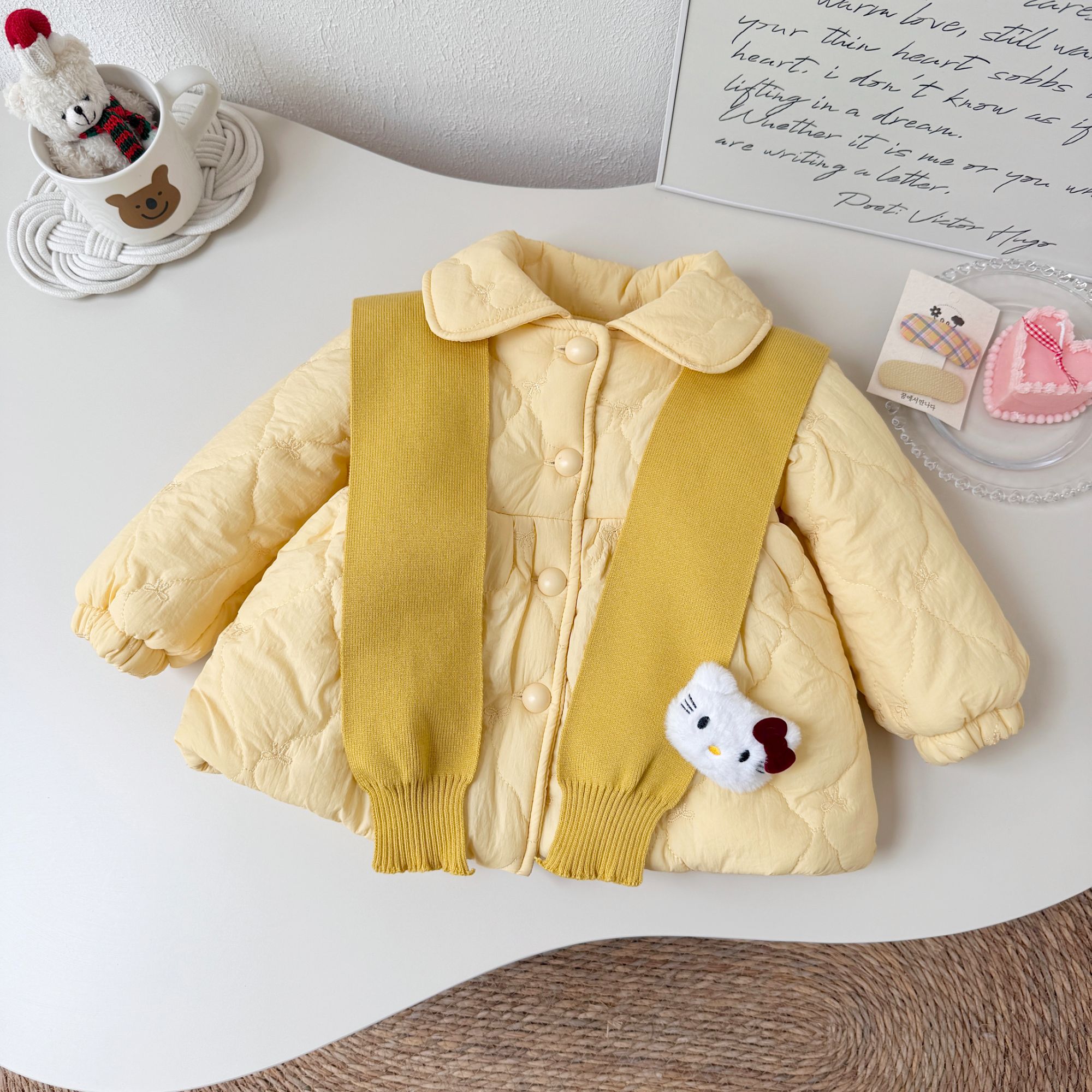 棉服冬款娃娃领棉袄厚款短款秋冬韩版翻领卡通动漫加绒加厚563