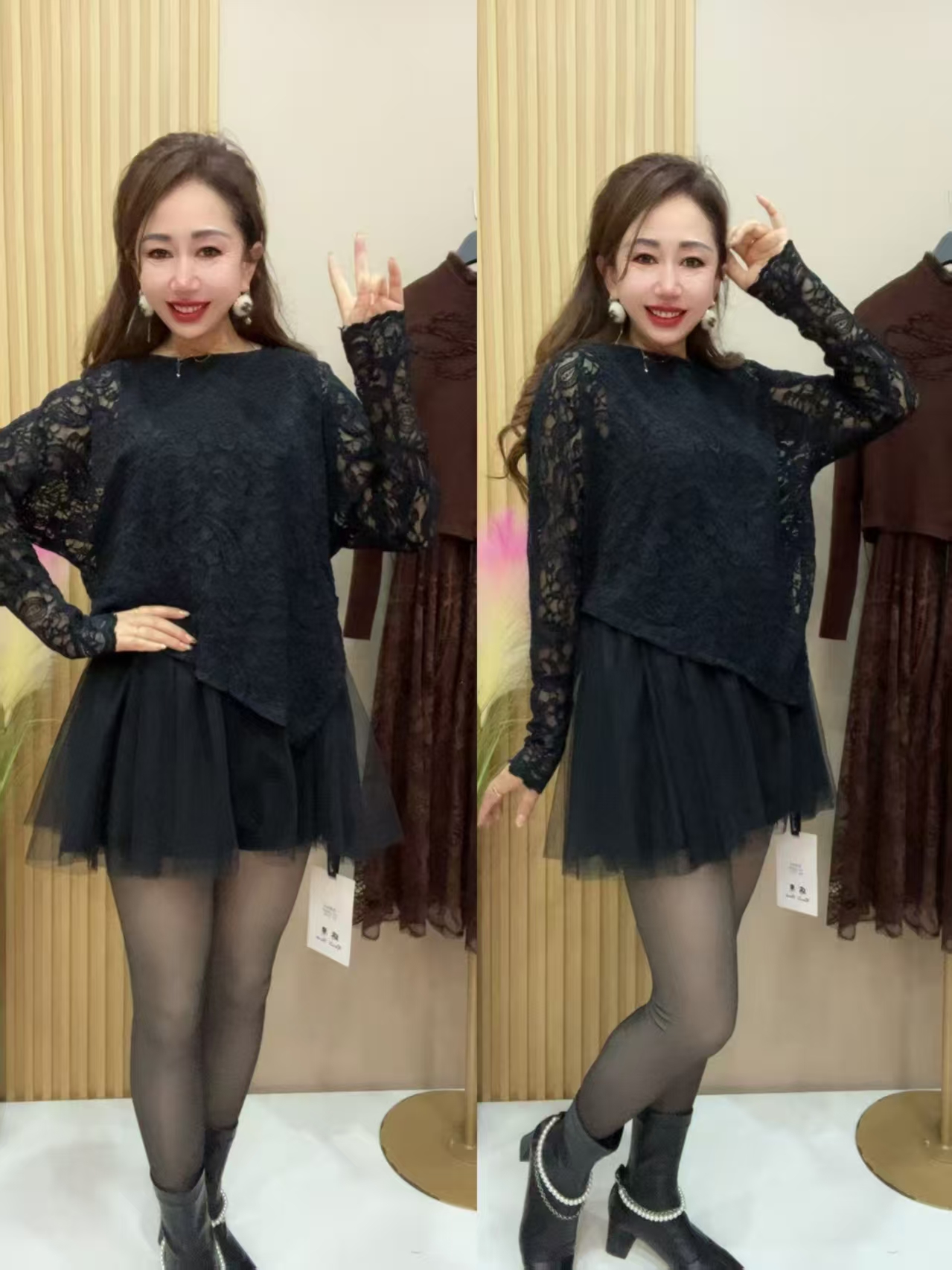 刘2509款网红长袖套头款圆领显瘦打底秋冬上衣黑色百搭