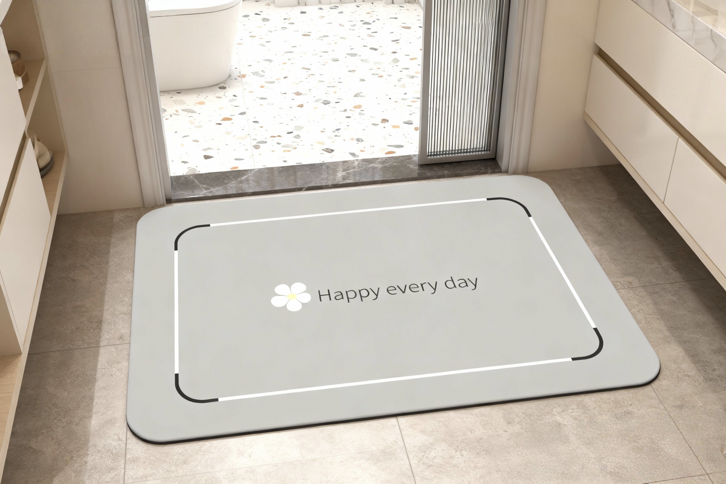 加厚小清新硅藻泥吸水速干防滑地垫适用于浴室卫生间门口家用