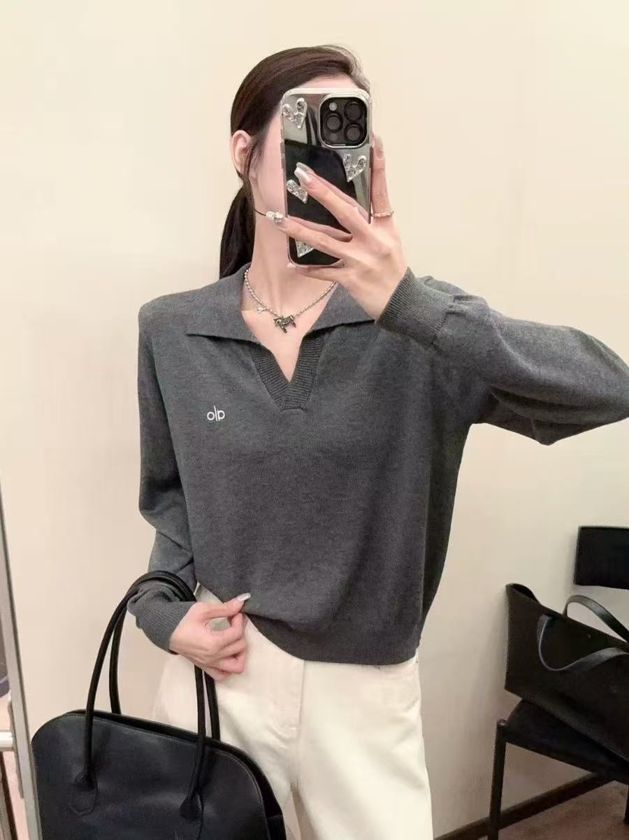 3081针织羊毛衣polo领长袖胸前olo刺绣时尚百搭秋季V领
