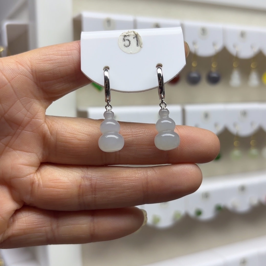 和田玉银S925镶嵌耳饰