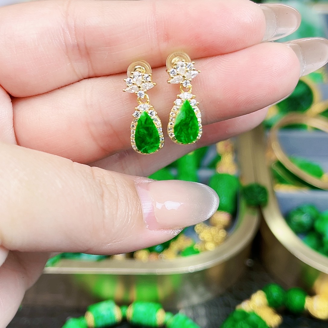 翡翠颈饰银S925镶嵌耳饰