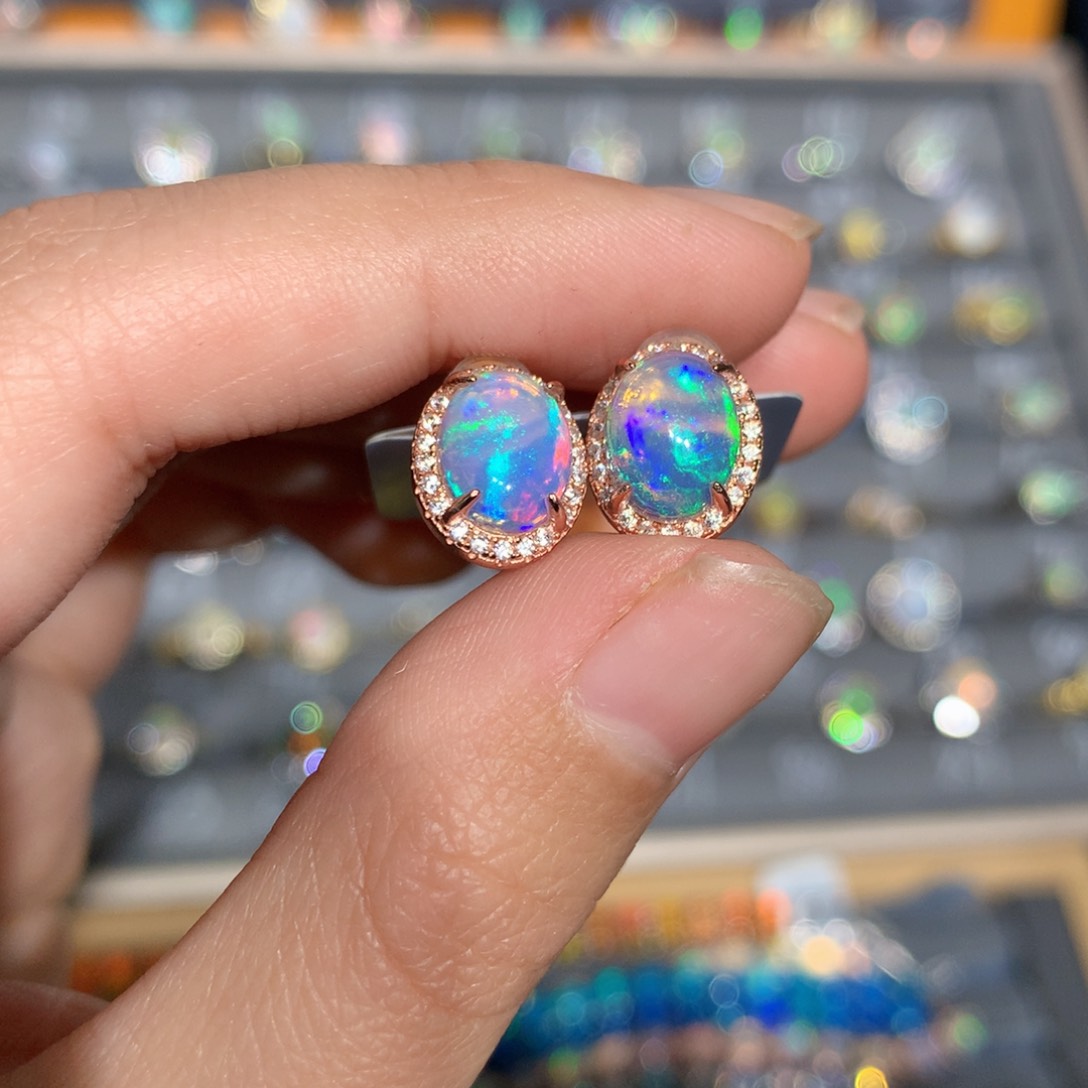 银S925镶嵌欧泊欧泊耳饰y