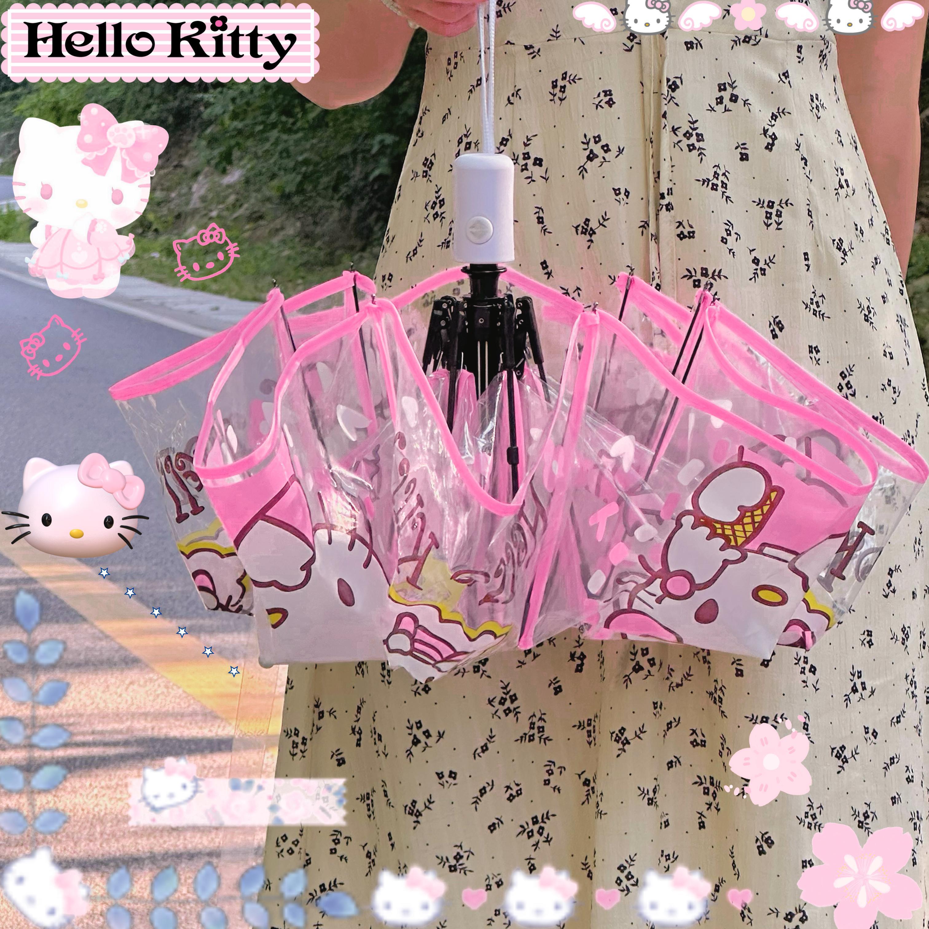 hellokitty透明儿童雨伞大号小学生幼儿园全自动长柄儿童折叠伞