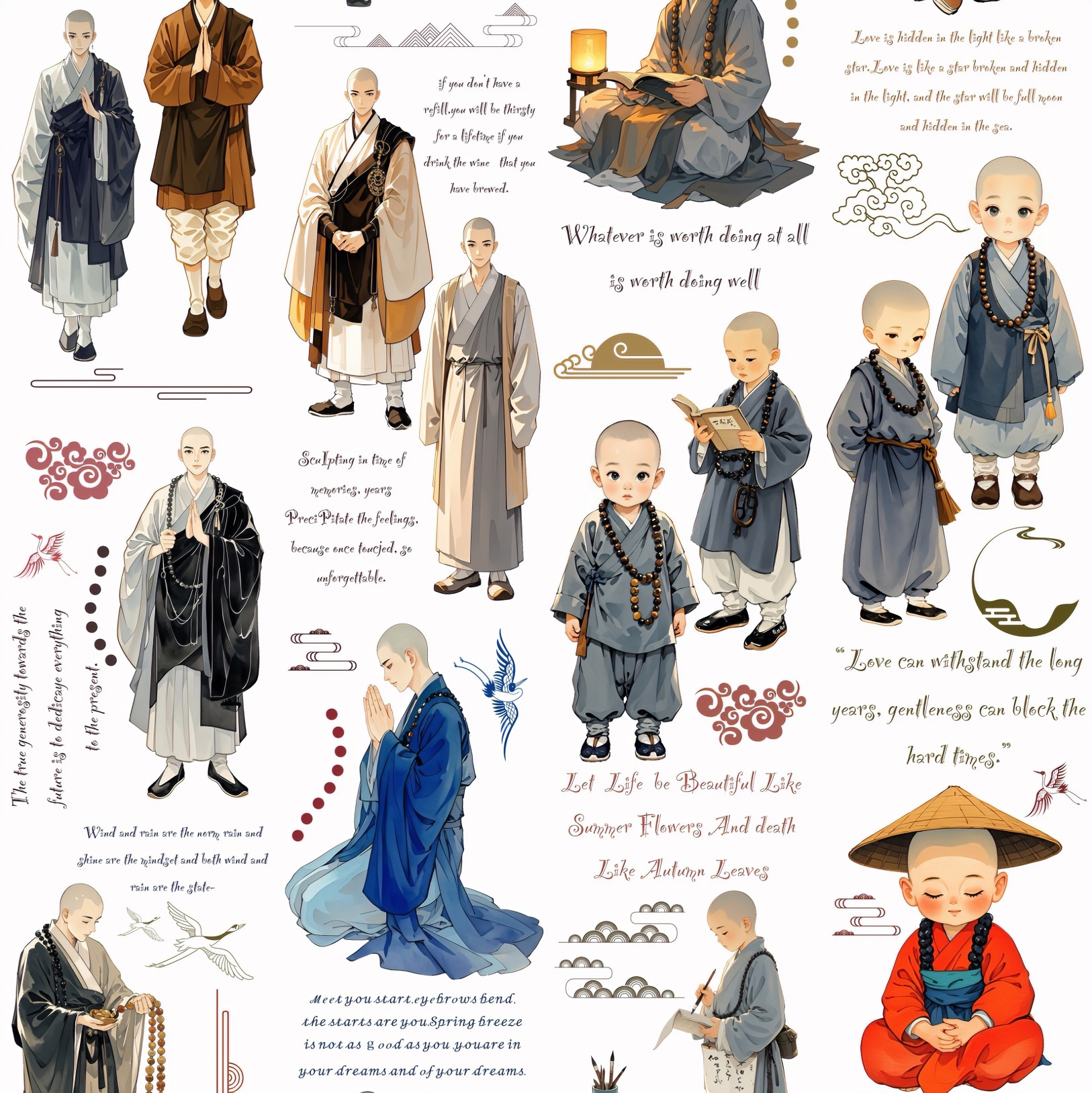 15号 PET小和尚胶带{两单起发}一大张 四个款 每款3米 