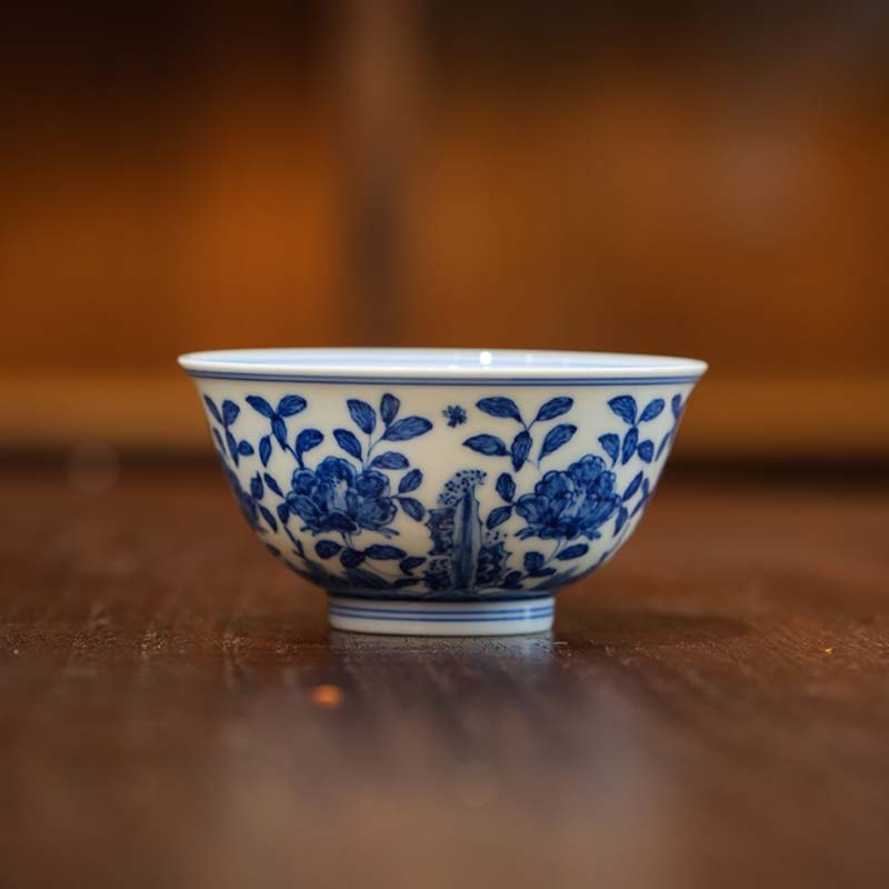 花卉压手杯风格纯手工古青花花卉陶瓷主人杯龙纹三才白瓷柴窑