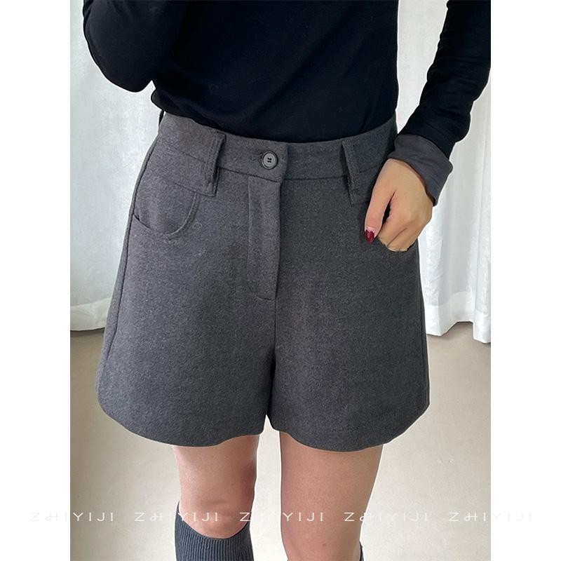 冬季厚韩系简约百搭毛呢短裤 MIU系气质高腰显瘦A字阔腿外穿短裤