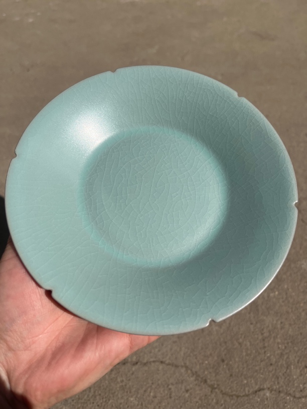 原矿仿古天青釉 折腰盘