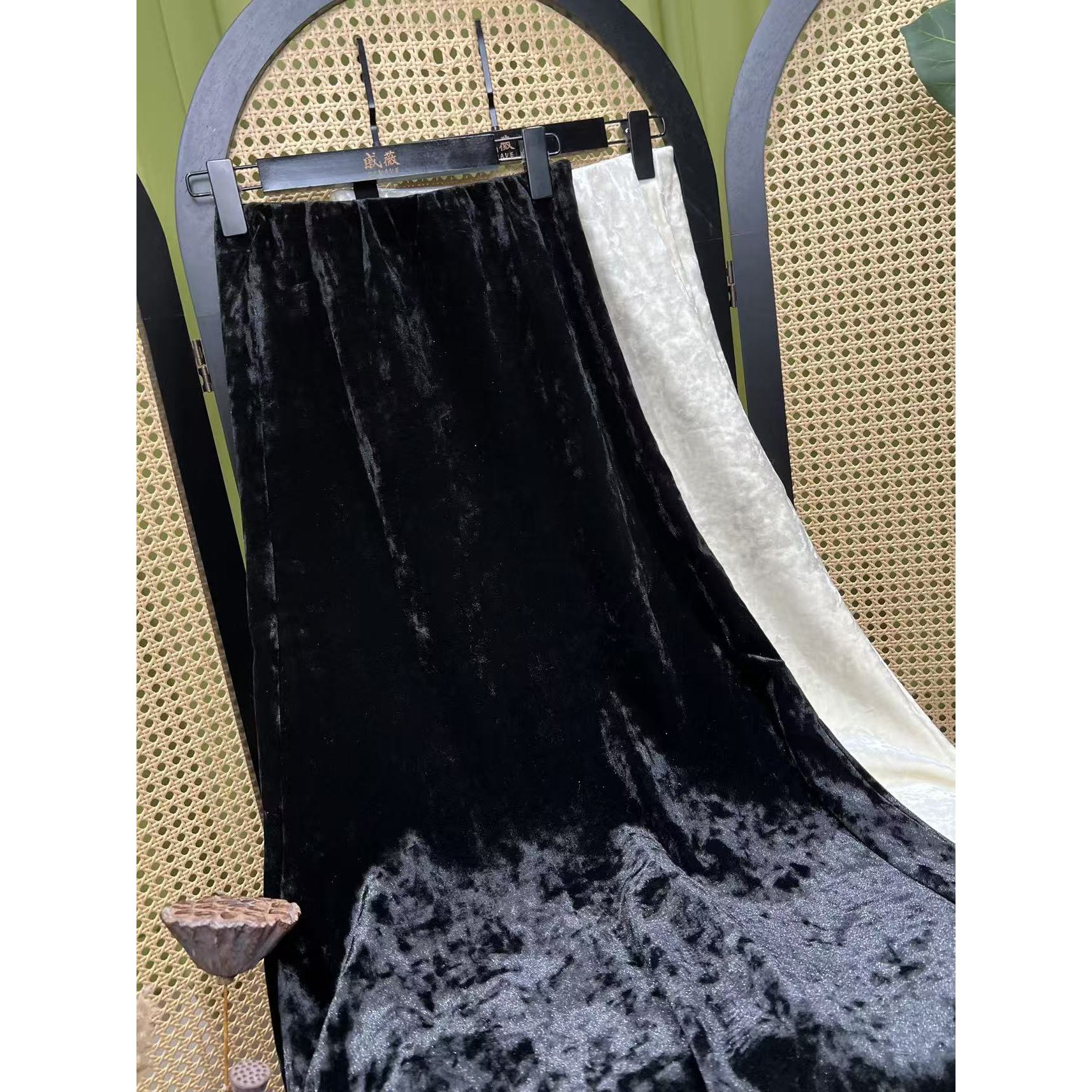 戚薇原创【开叉鱼尾裙】长88左右新款新中式国风钻石绒百搭半身裙