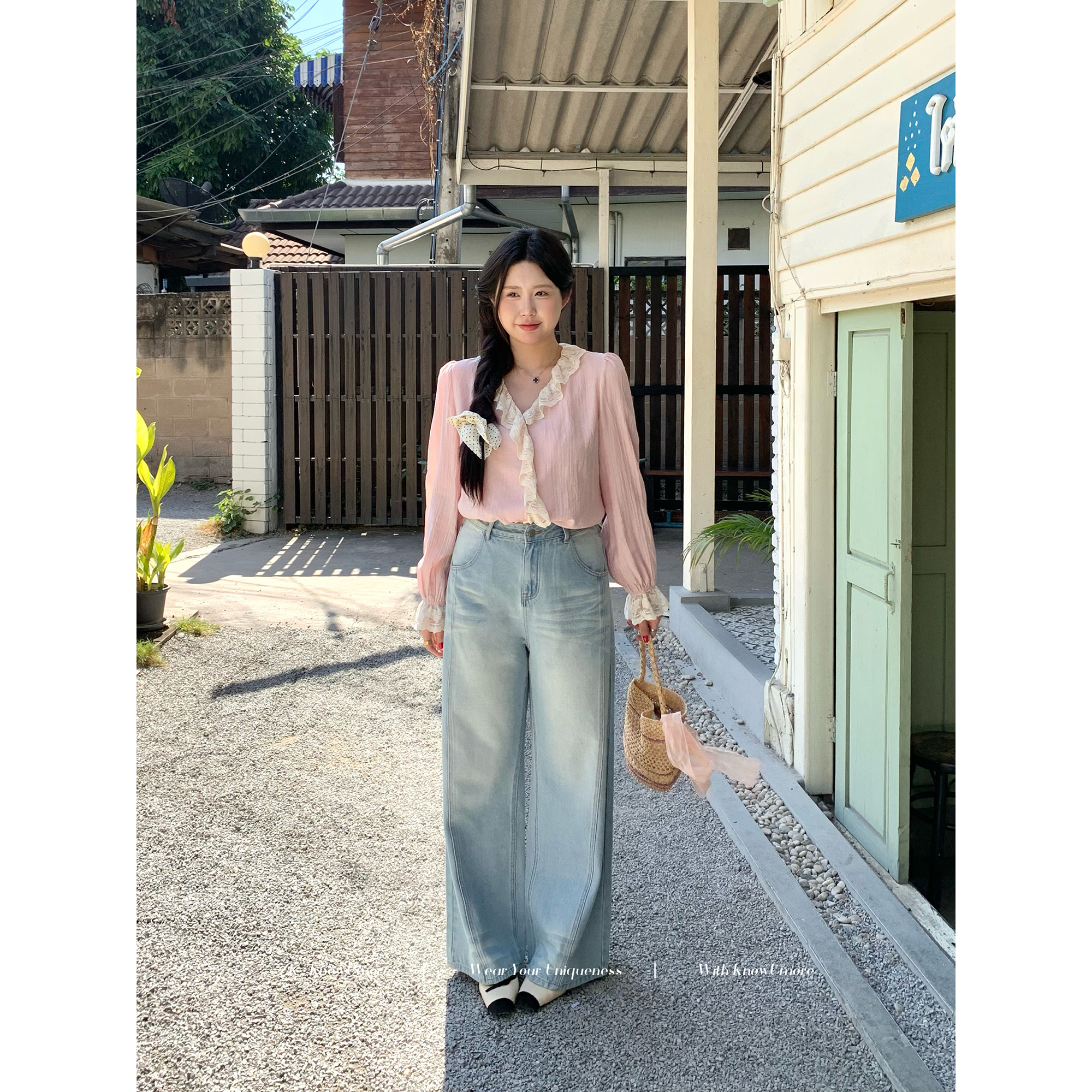 知葵微胖定制【粉调之春】初春甜美别致蕾丝花边衬衫12243LX2482