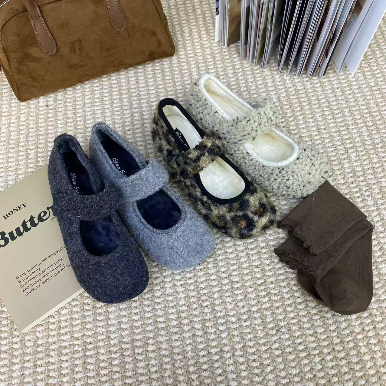 内增高毛呢勃肯鞋加绒厚底2025秋冬季单鞋