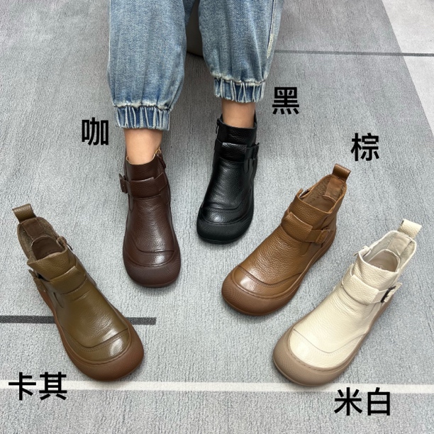 5832 纯皮厚底皮带扣时尚简约百搭复古切尔西短靴