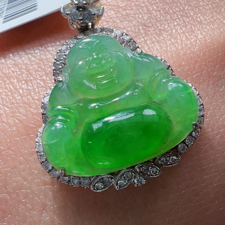 翡翠挂件18K金镶嵌翡翠