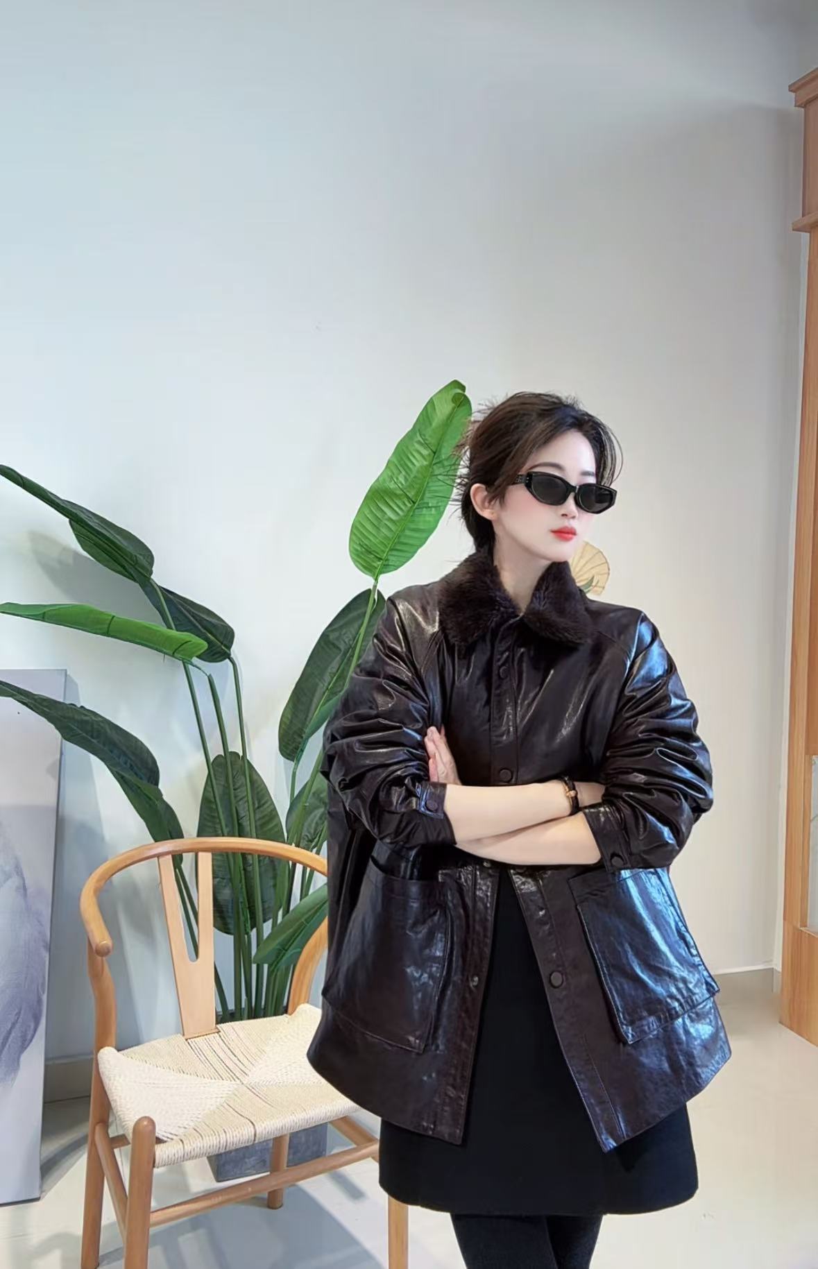 中长款皮衣鹅绒服DY3363樱美嘉冬季新款羊毛领绵羊皮保暖外套