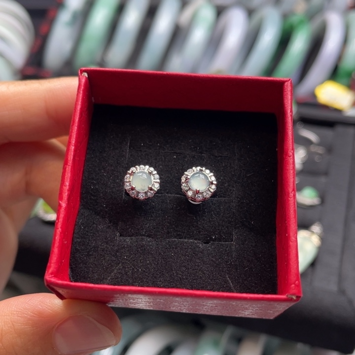 翡翠银S925镶嵌耳饰翡翠耳钉福利