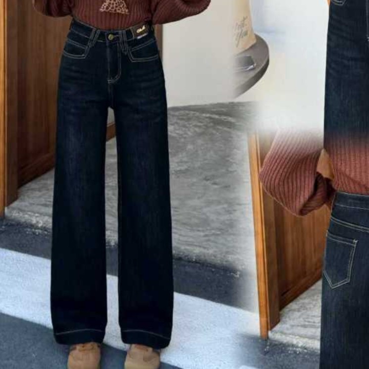 娟儿家女士高腰阔腿牛仔裤秋季新款显高显瘦垂感百搭拖地长裤
