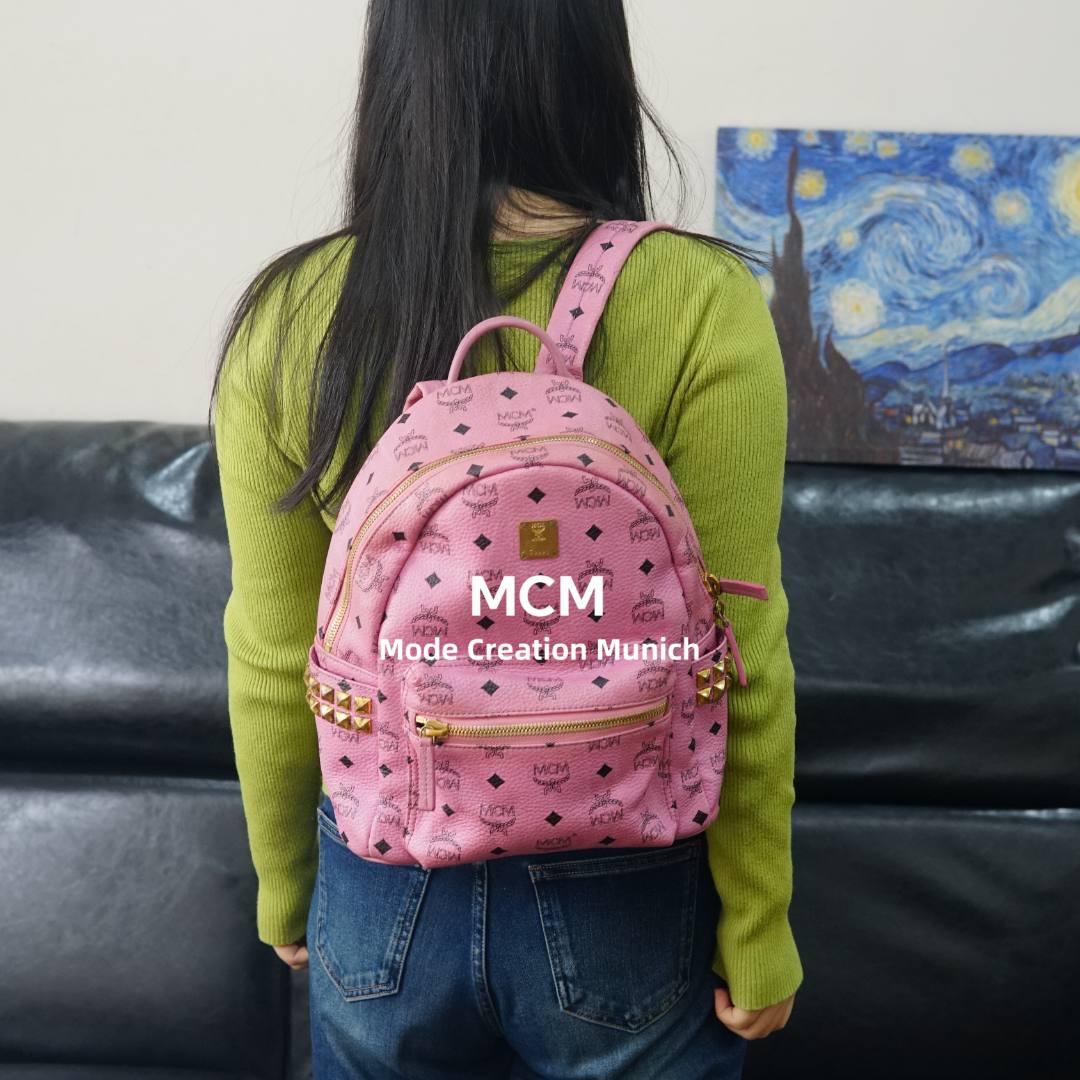 95新 MCM 粉色双肩包/fyhd12521059/1059