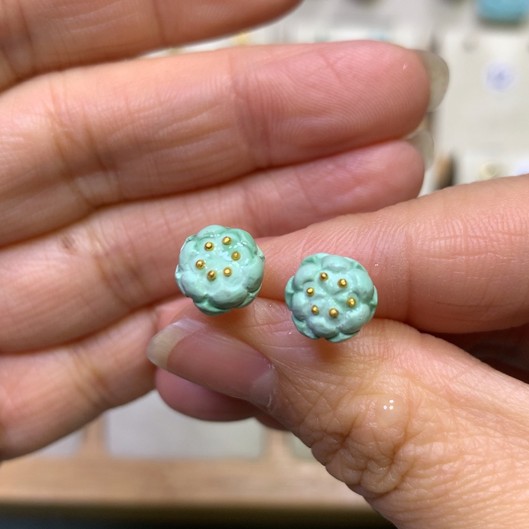 绿松石耳饰18K金镶嵌