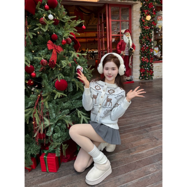 【SALE服饰】毛针织衫费尔岛麋鹿刺绣毛衣网红时尚