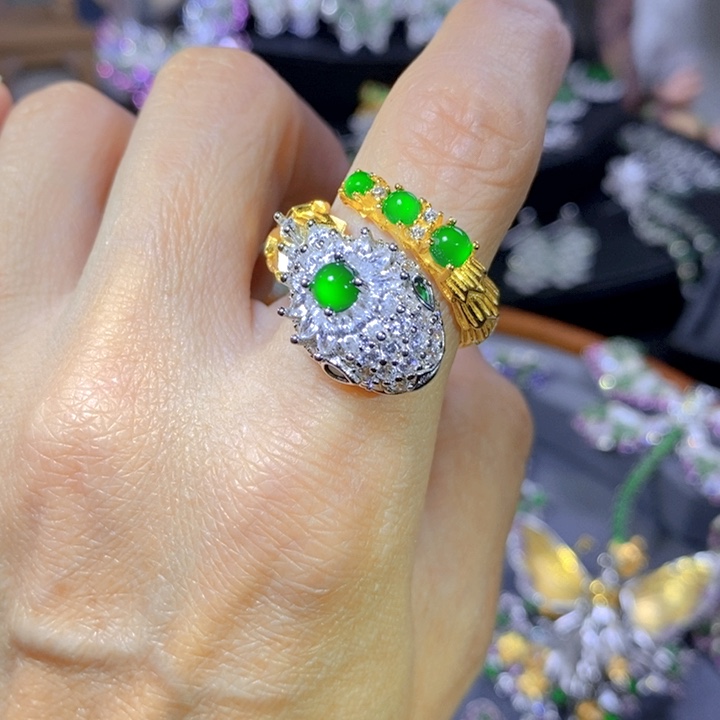 翡翠戒指银S925镶嵌天然翡翠