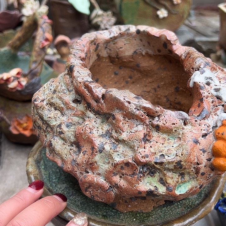 手工粗陶高温花盆