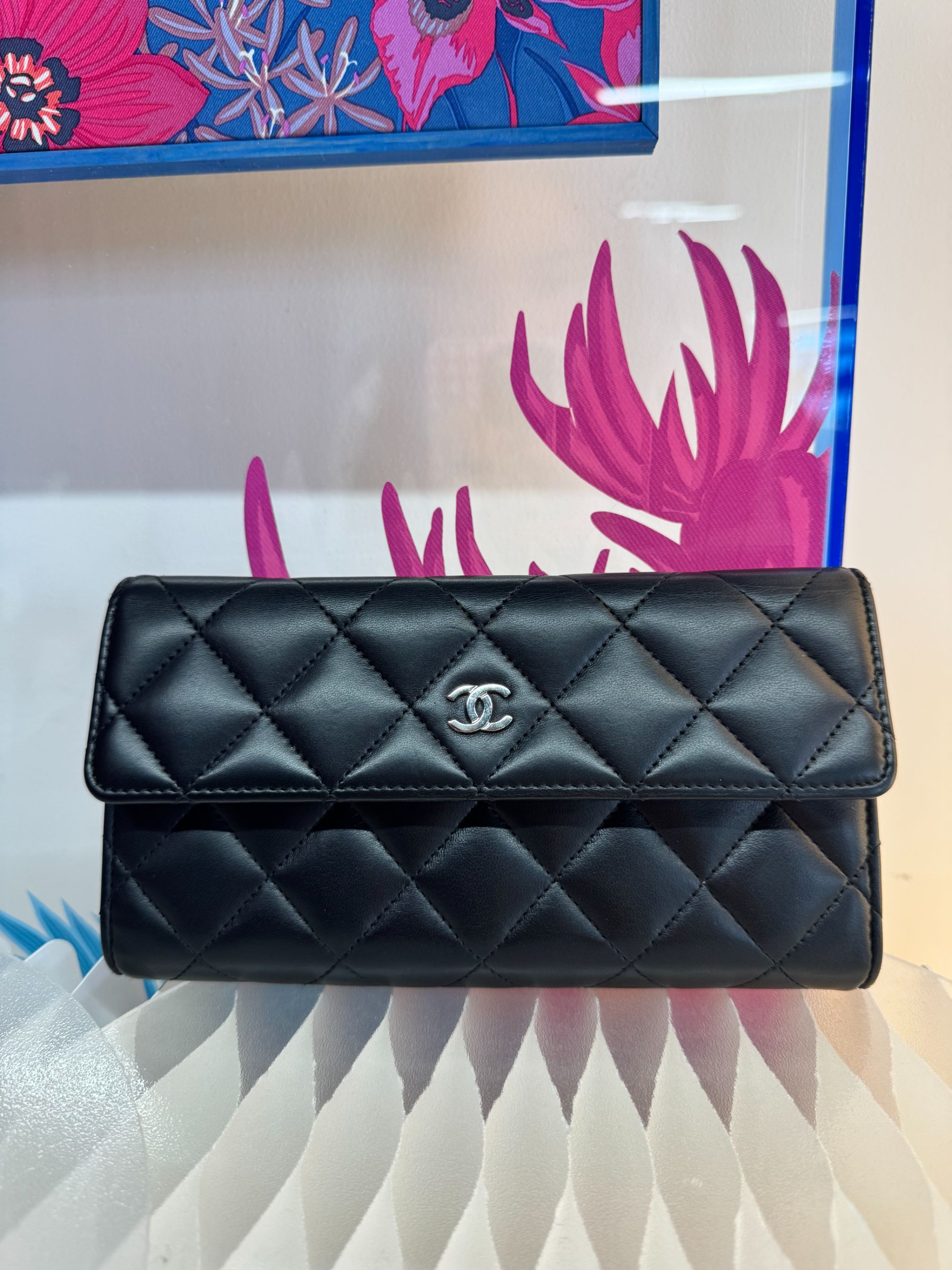 95新 Chanel/香奈儿 黑银长款钱包/8382