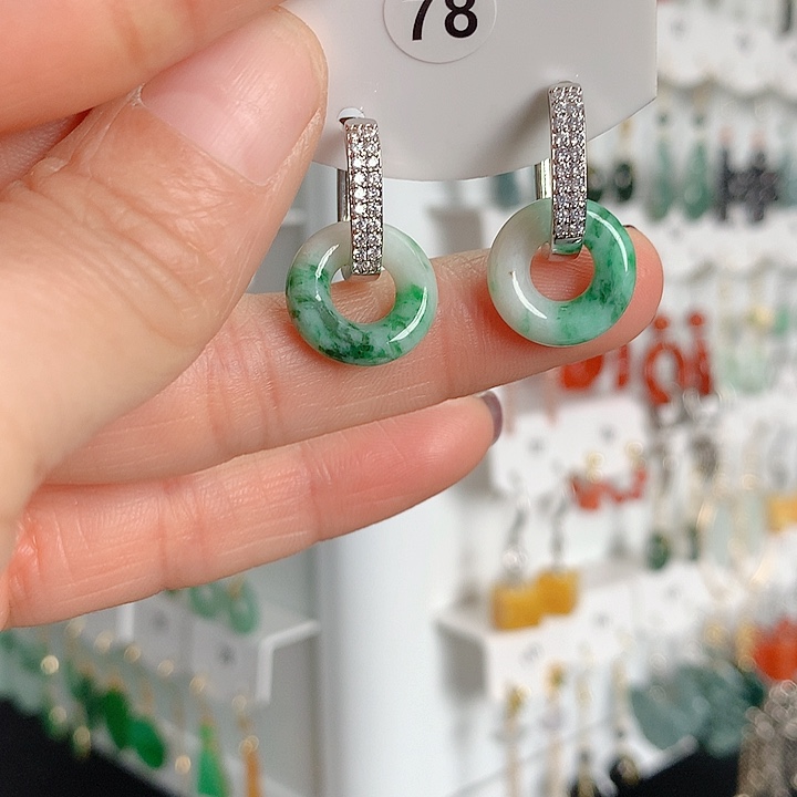 翡翠耳饰银S925镶嵌翡翠