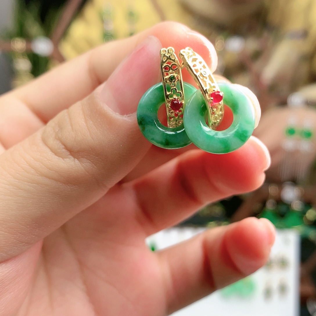 翡翠耳饰银S925镶嵌耳饰