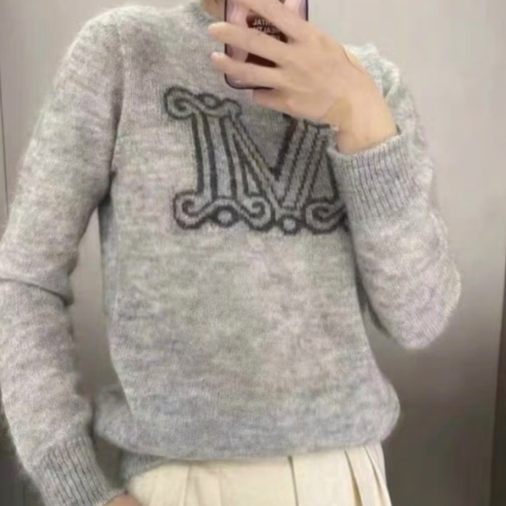 99新 MaxMara 马海毛 logo提花针织衫/S码/B02350