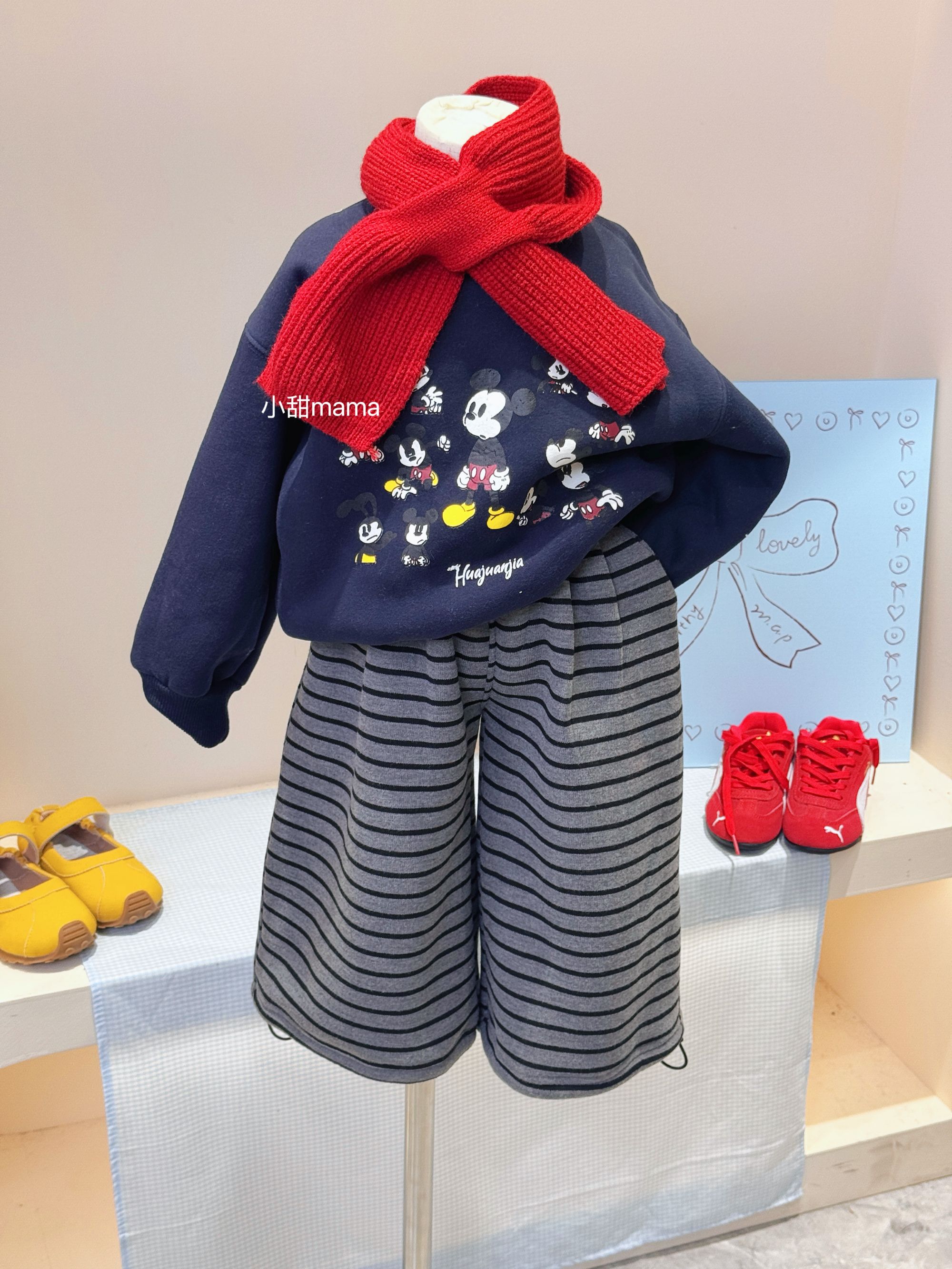 女童加绒加厚卫衣一体绒条纹卫裤套装女宝洋气厚款上衣裤子潮