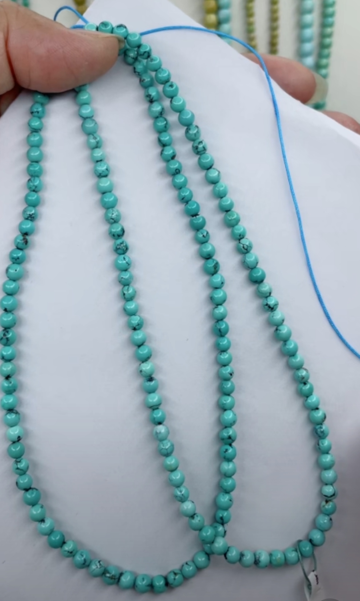 天然原矿绿松石米珠链卡4+