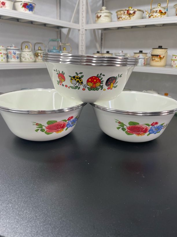 微瑕（拍一发四）20厘米家用珐琅搪瓷汤盆凉菜搅拌盆搪瓷包边菜盆