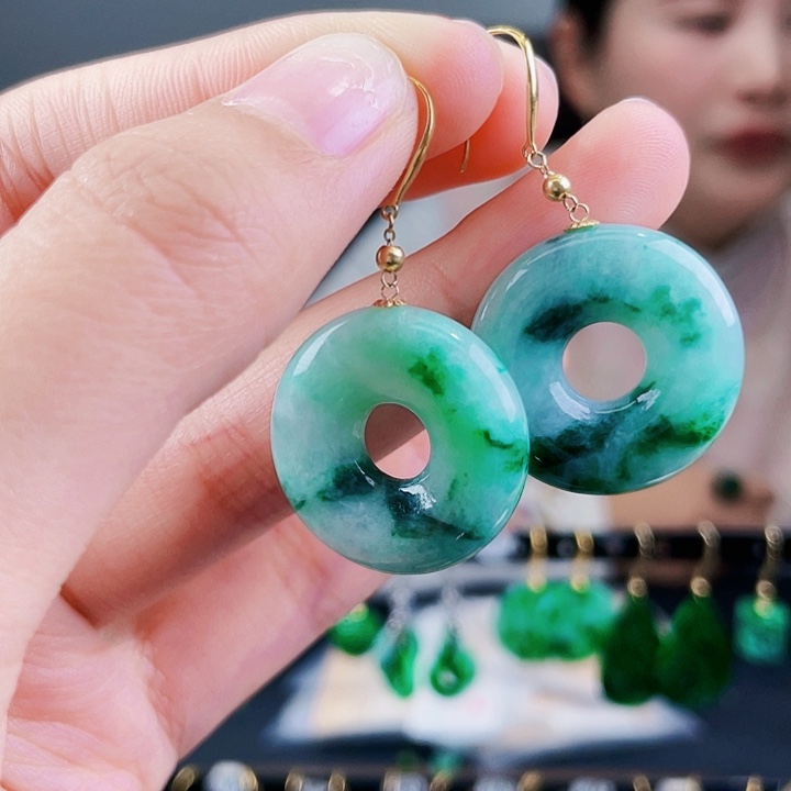 翡翠耳饰18K金镶嵌饰品