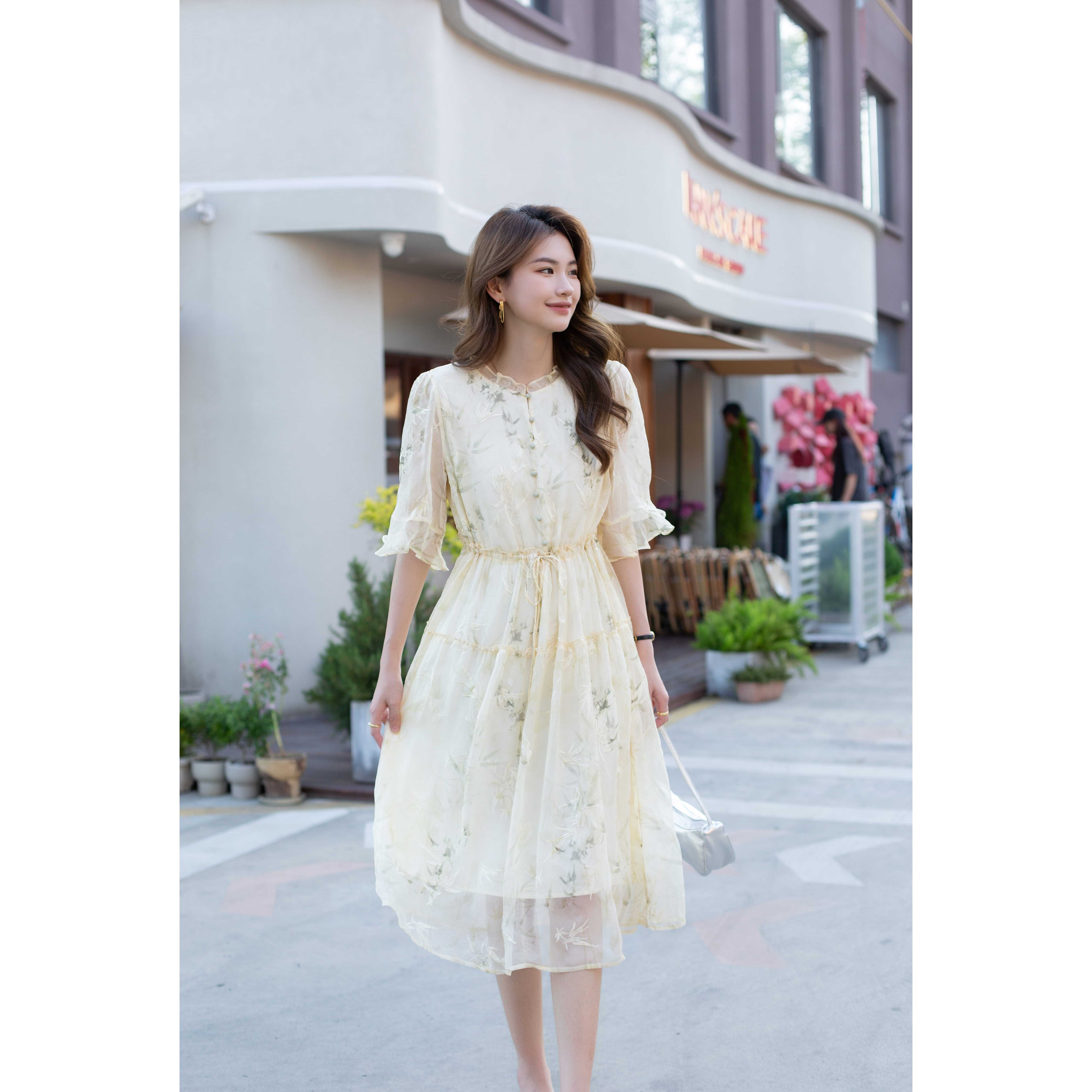 【金蚕丝雨】100%桑蚕丝夏季新款刺绣桑蚕丝连衣裙903