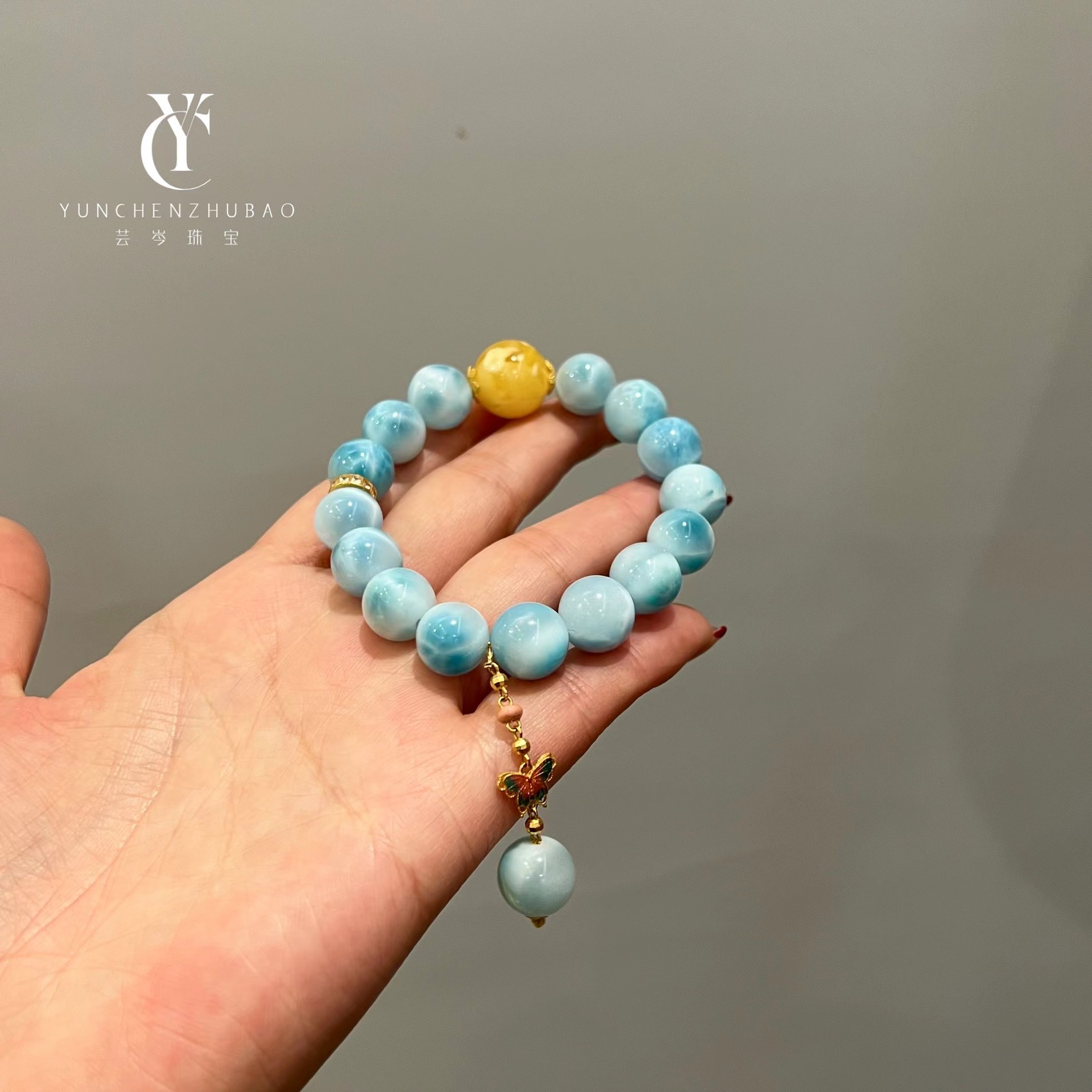 “海洋之星”海纹石蜜蜡18k金手串 11.3mm00428