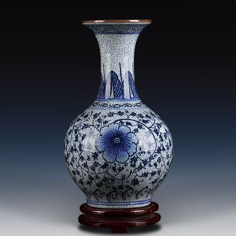 青花裂纹釉缠枝花赏瓶摆件（孤品讲解多样性发货非全部上架）
