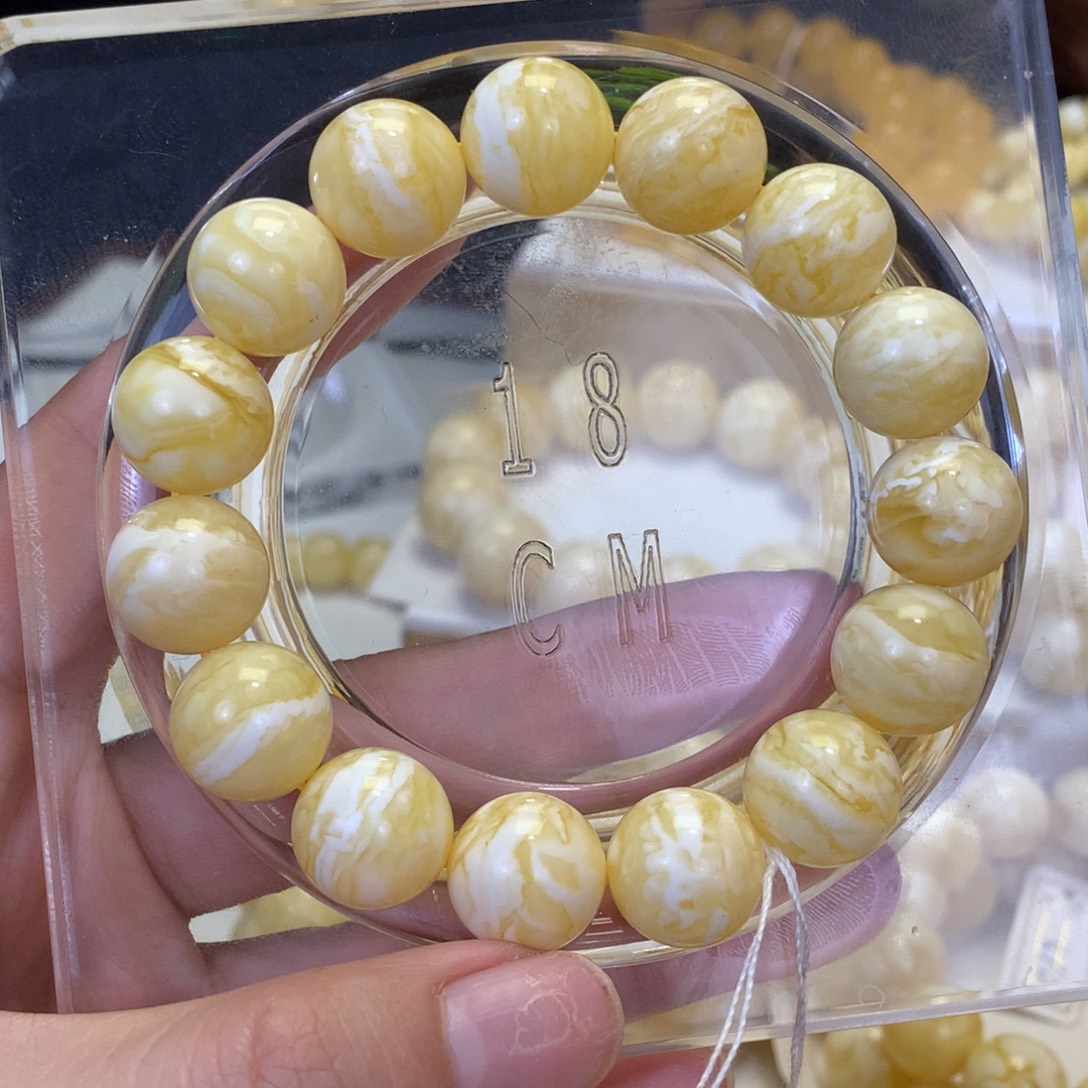 蜜蜡未镶嵌手串浓实蜡瓷白妖花千层雪14.3mm24.6g