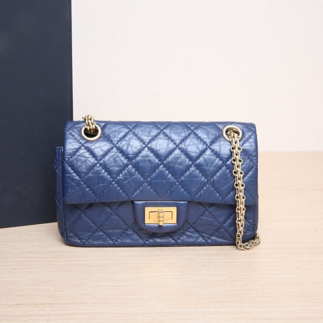 99新 Chanel/香奈儿 小花Jerry活动2.55 口盖包 迷你 墨蓝色 29开