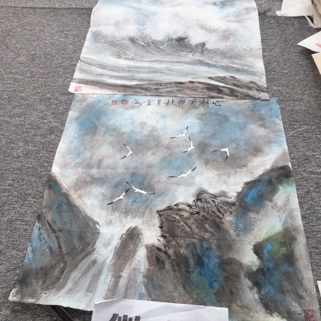 国画张云海老师四尺斗两张绘画微瑕介意慎拍