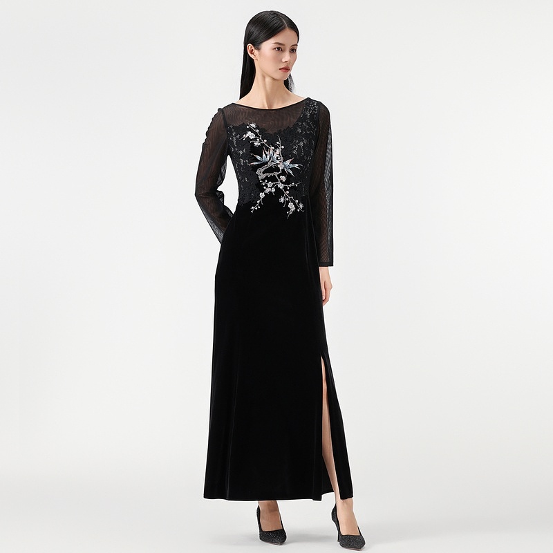 SUSSI【25新年系列】胶囊系列领长袖贴花鱼尾连衣裙气质时尚服装