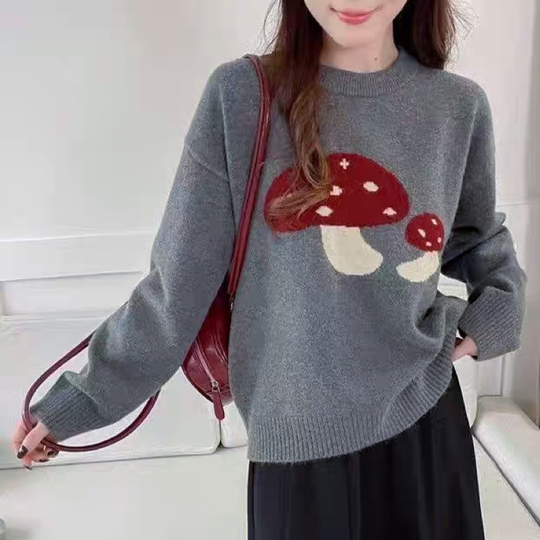 【倩倩清仓】神秘灰新款韩版宽松时尚刺绣套头毛衣273287