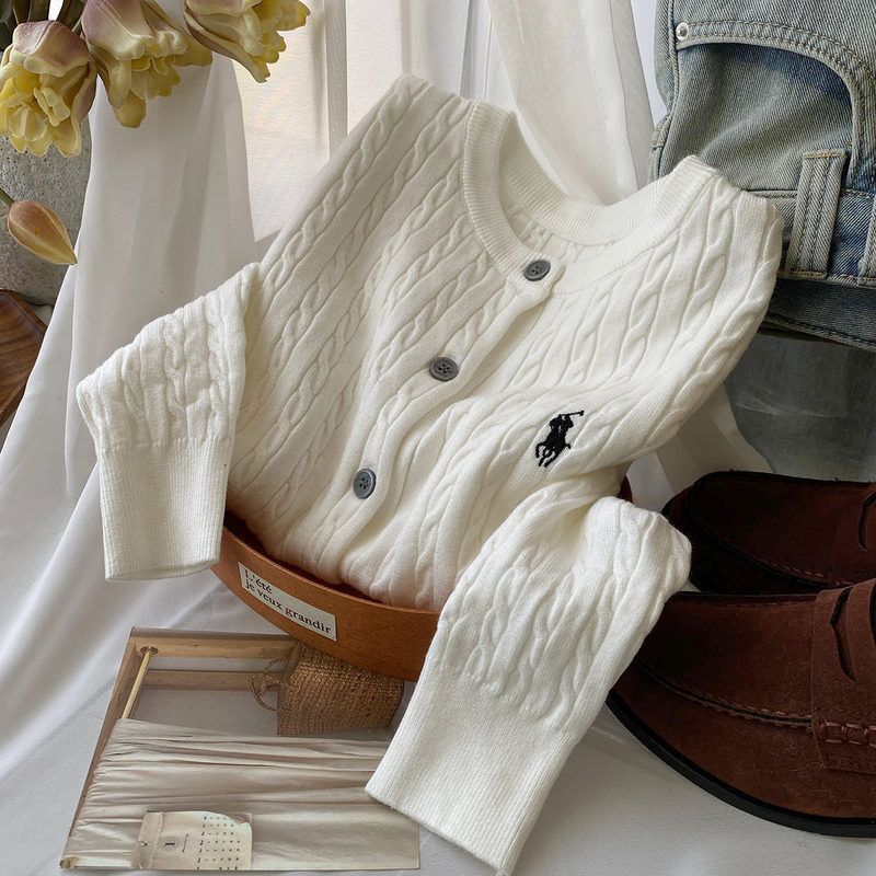 赵露思同款纯色刺绣麻花圆领针织衫毛衣女2024春季单排扣外套上