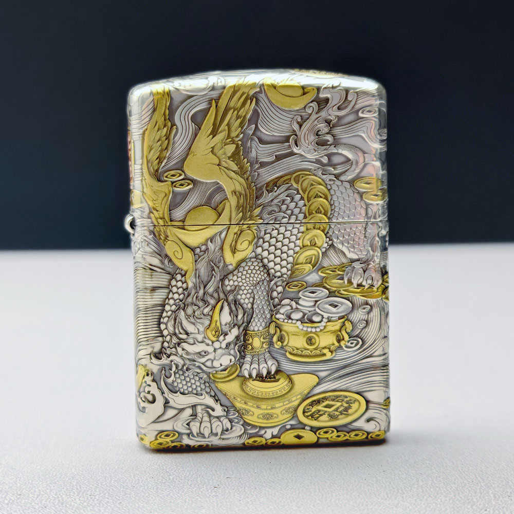 【老李鉴定】Zippo打火机正版盔甲鎏金貔貅财色双收 火凤凰作品送礼