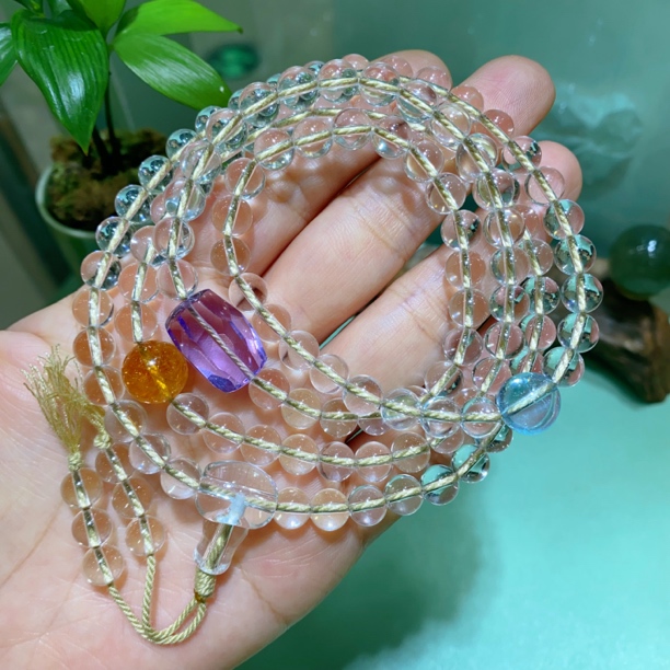 【天花板全净】天然白水晶7mm108颗佛珠手链项链毛衣链念珠原矿女士
