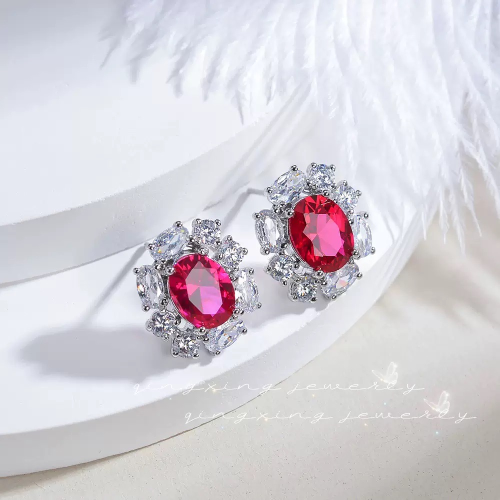 培育红宝石【红宝石】S925缅甸抹谷鸽血红耳钉PTE815