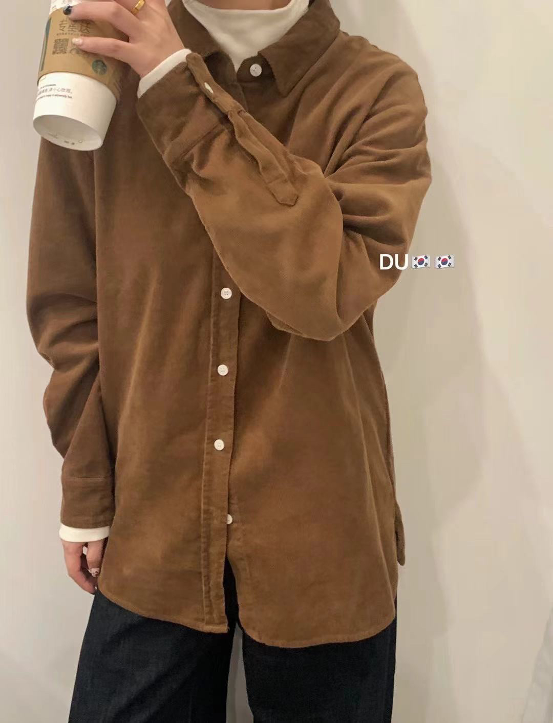 多色灯芯绒衬衫.时尚休闲百搭复古文艺纯色翻领秋冬